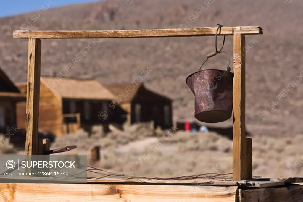 A rusty old bucket in Bodie State Park in California