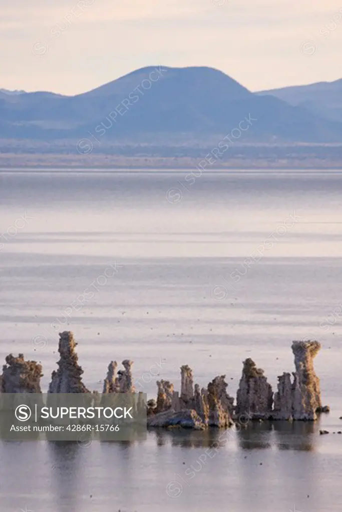 Tufa towers and reflections on Mono Lake in California