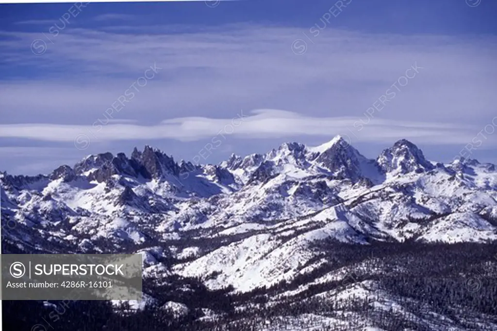 Mounts Ritter and Banner and the Minarets in the Sierra mountains of California