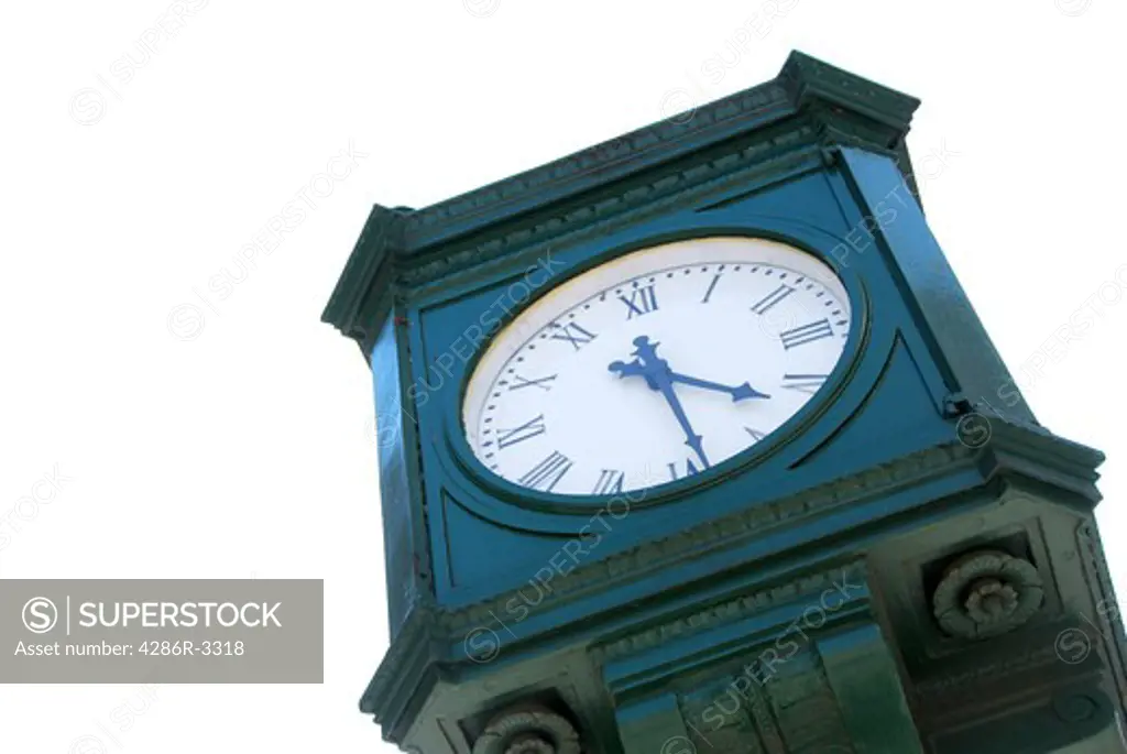 Old public clock isolated on white background