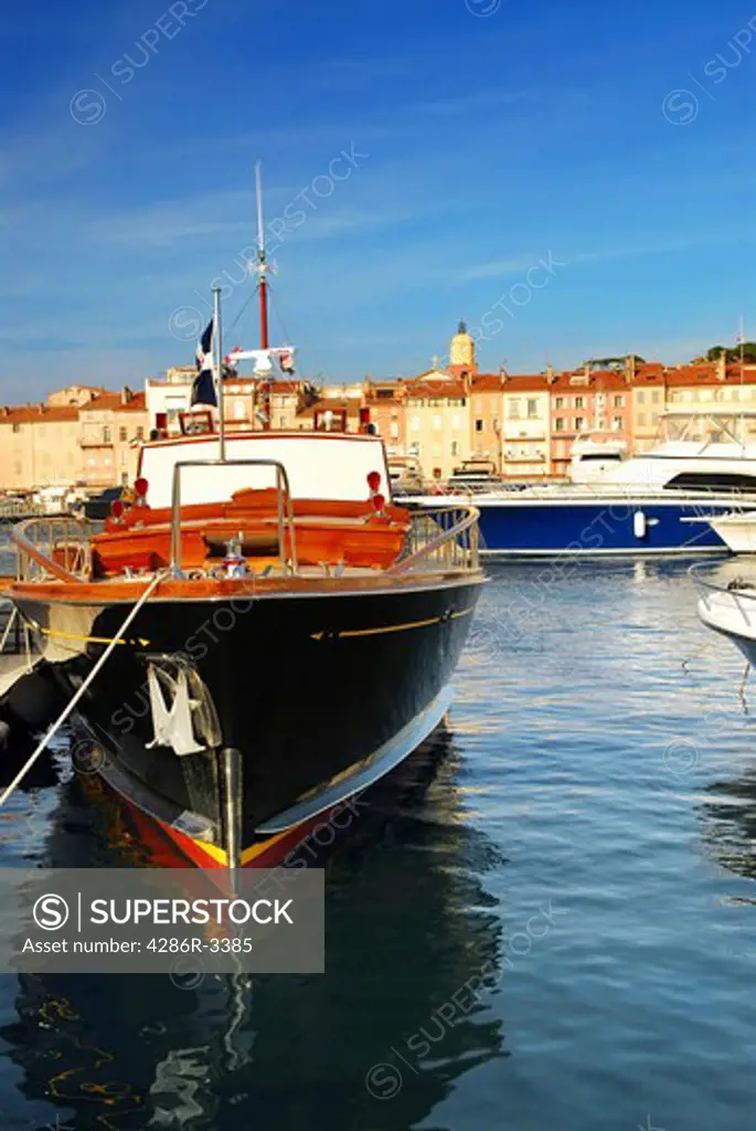 Luxury boats docked in St. Tropez in French Riviera