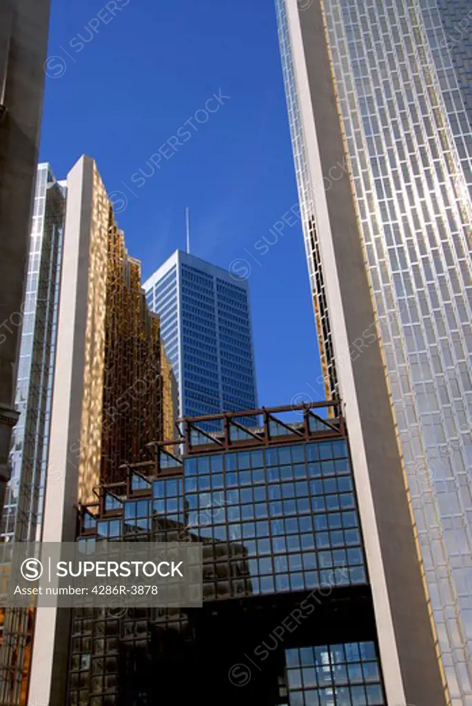 Modern glass and steel skyscrapers in downtown Toronto