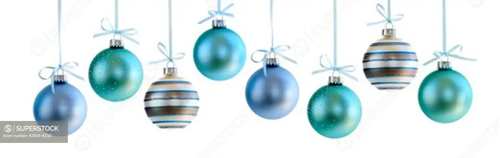 Various Christmas decoration hanging isolated on white
