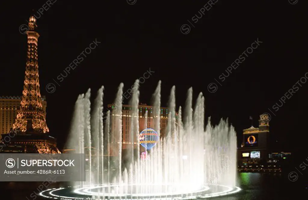 The dancing fountains outside the Bellagio Hotel in Las Vegas Nevada