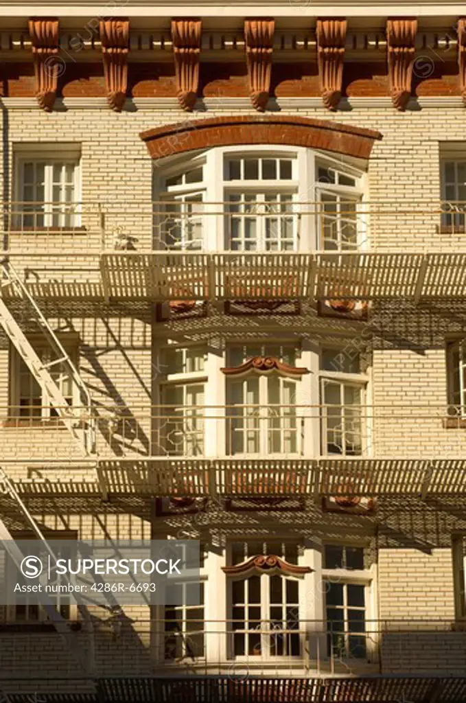 Fire escape along the side of a building in San Francisco, Ca,