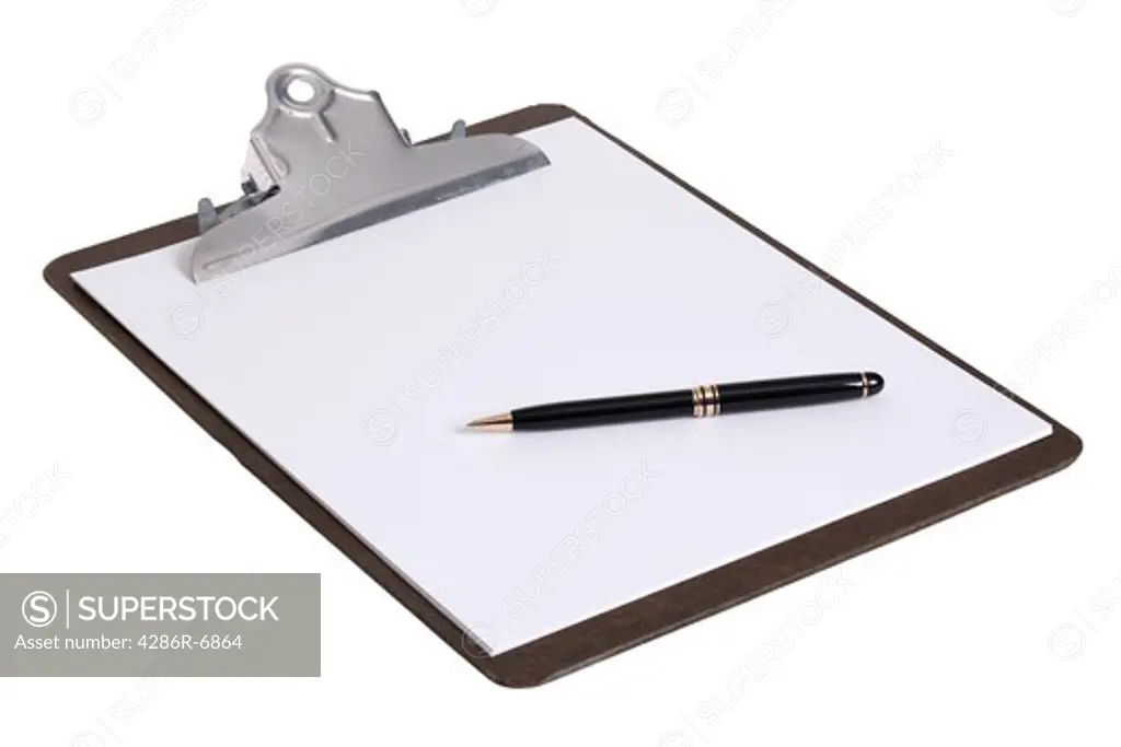 Clipboard with paper and pen