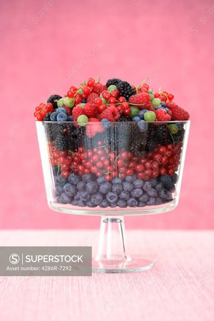 Glass dish with berries