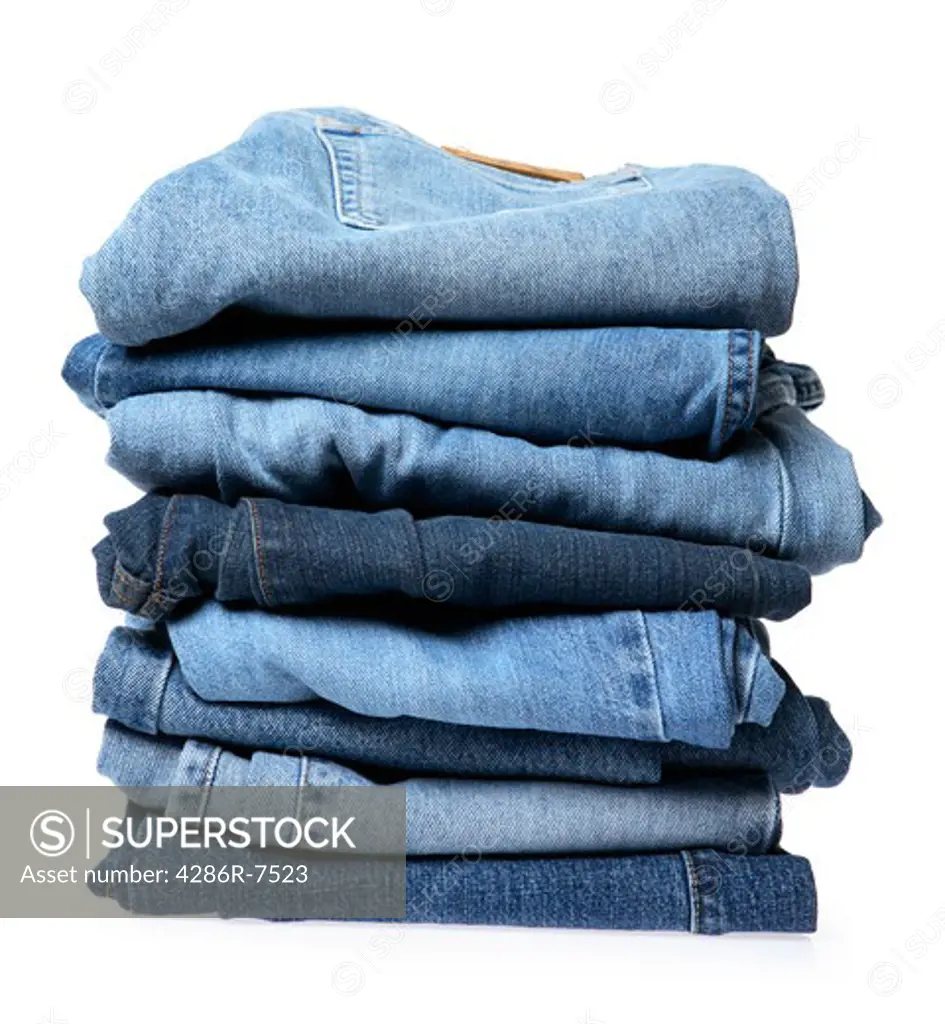 Stack of denim jeans