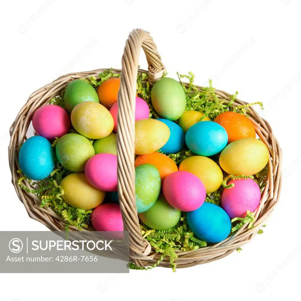 Easter basket full of colored eggs