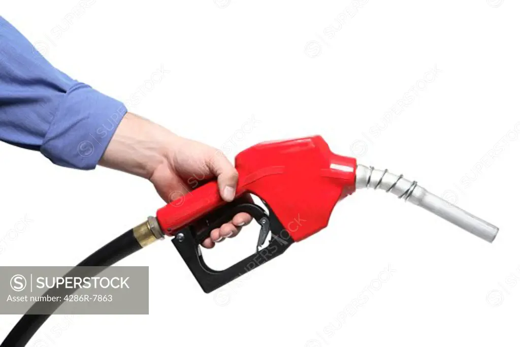 Hand holding gas nozzle