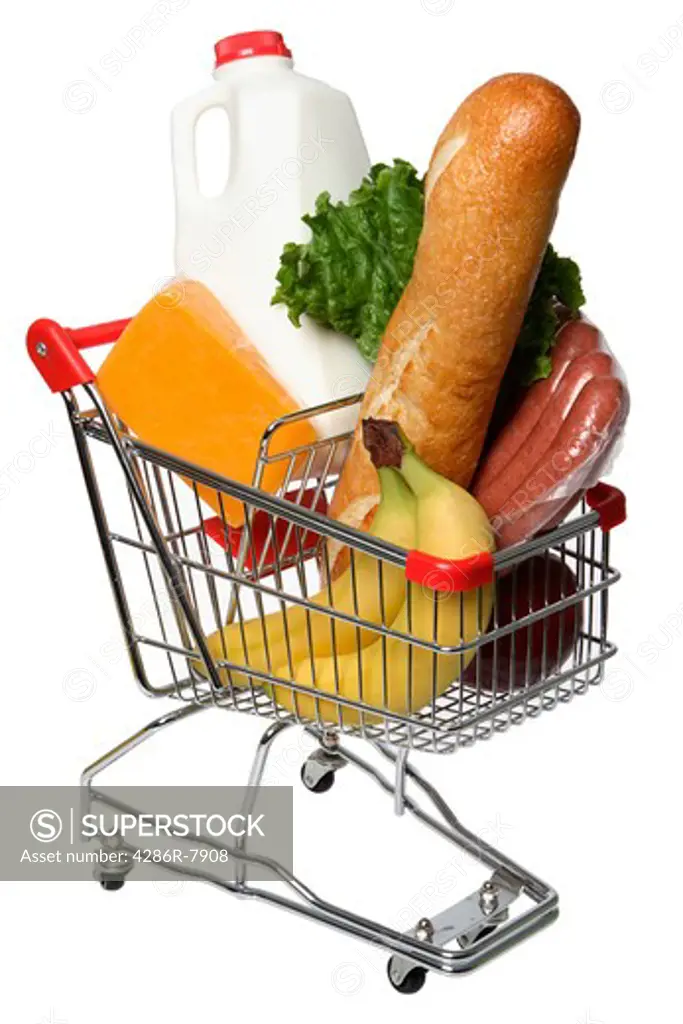 Shopping cart filled with groceries