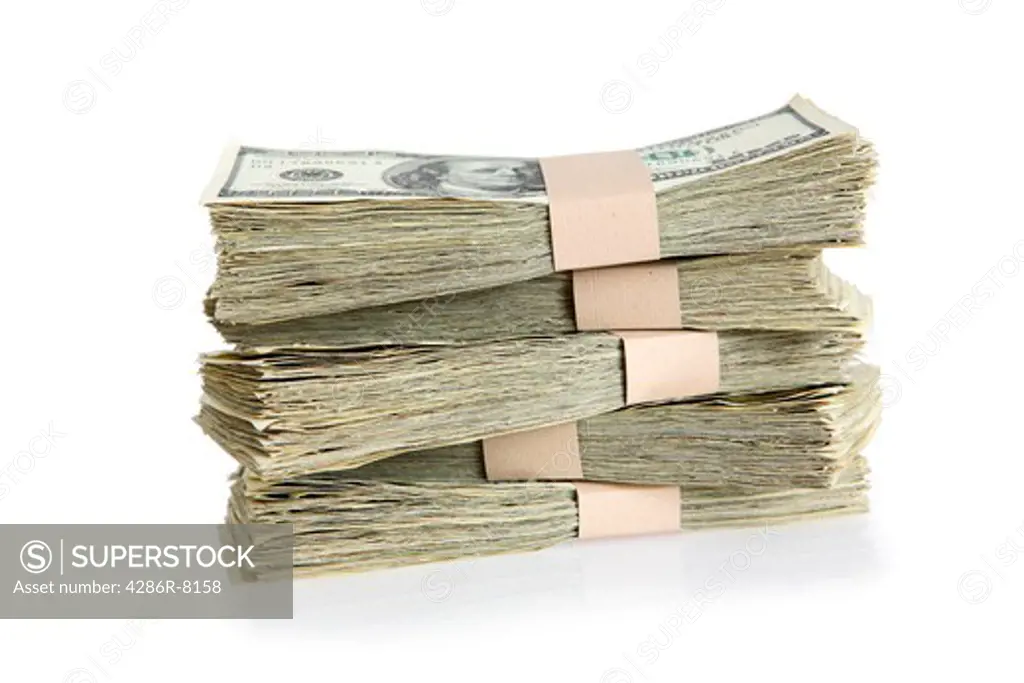 Bundles of one hundred dollar bills