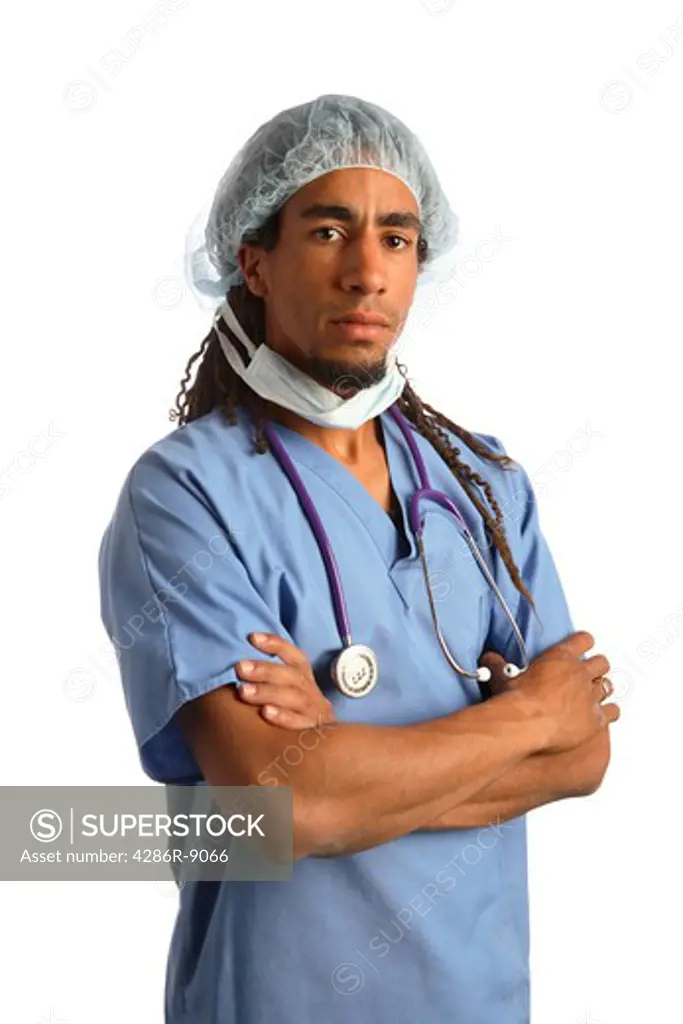 Portrait of young doctor in scrubs