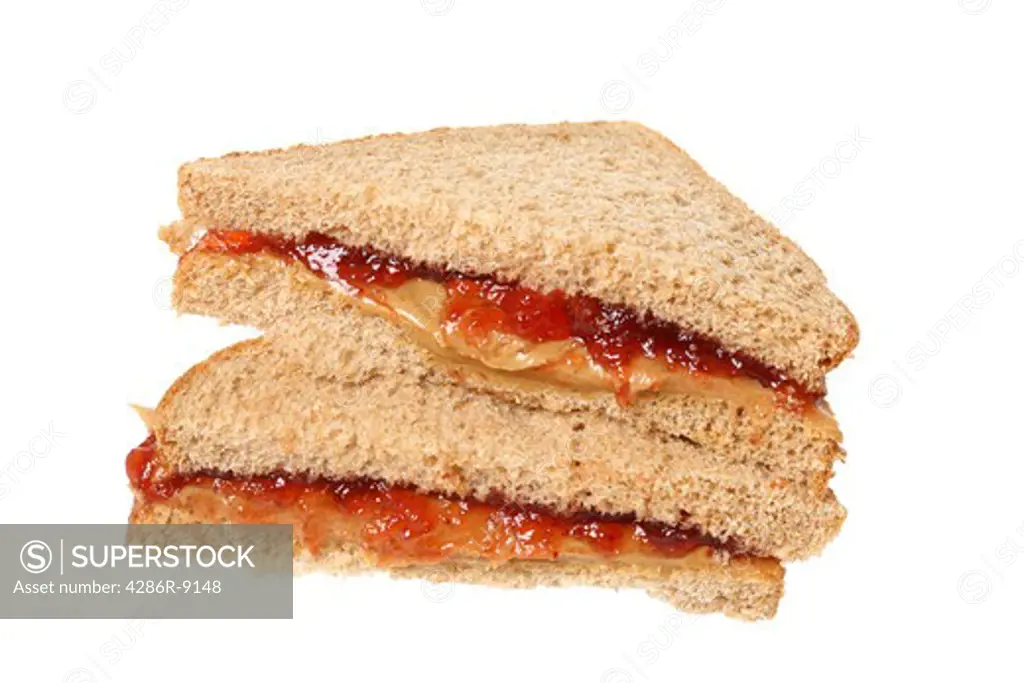 Peanutbutter and jelly sandwich, cutout on white background