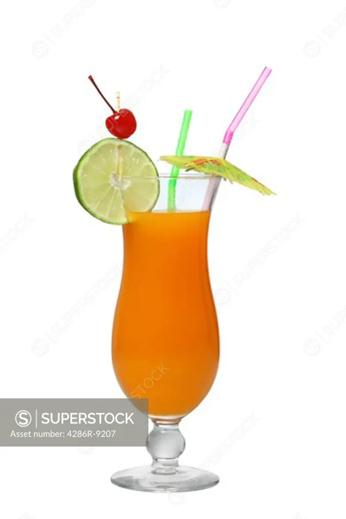 Tropical cocktail drink cutout, isolated on white background