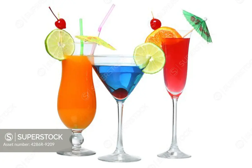 Three cocktails cutout, isolated on white background