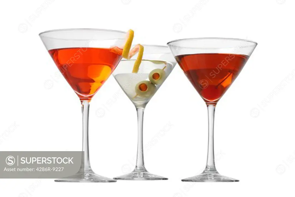 Manhattan Cosmopolitan Martini cocktails cutout, isolated on white background