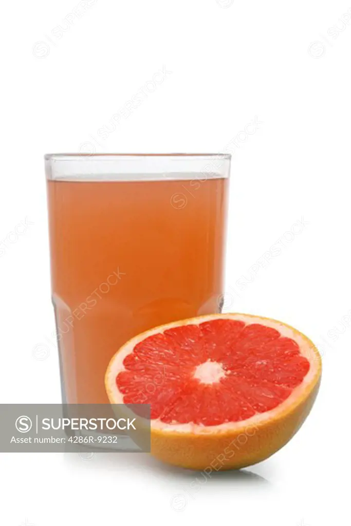 Grapefruit and grapefruit juice cutout, isolated on white background