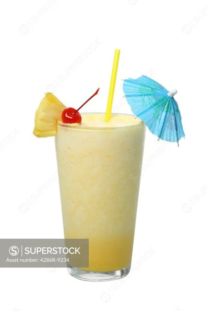 Pina Colada cocktail cutout, isolated on white background