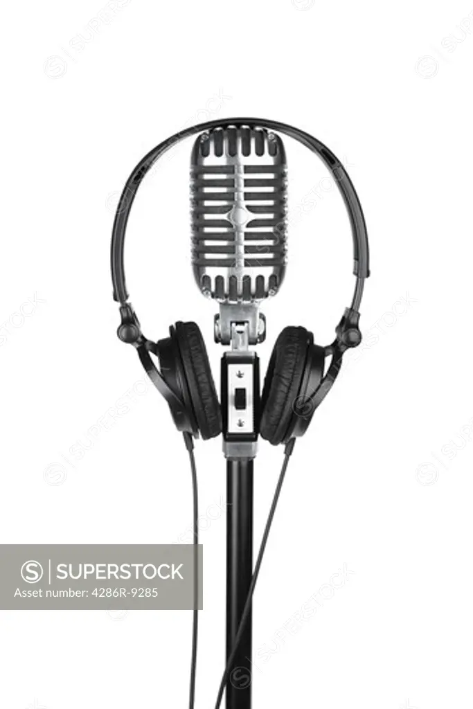 Headphones and microphone cutout, isolated on white background