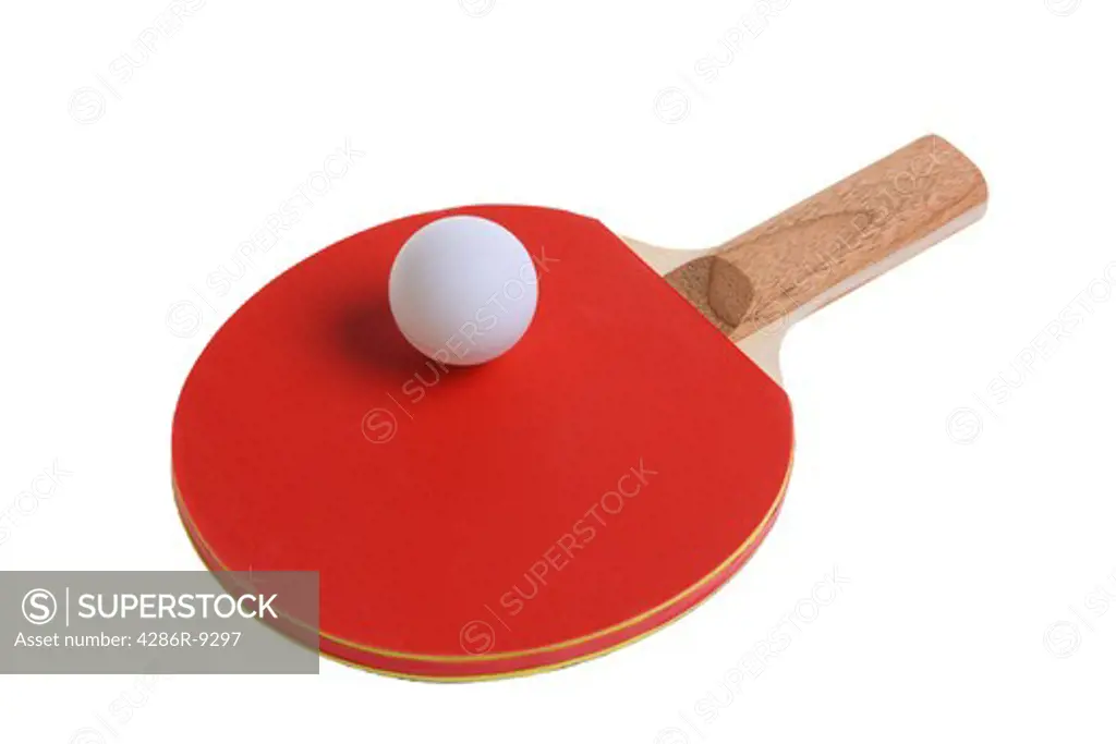 Ping Pong paddle and ball cutout, isolated on white background