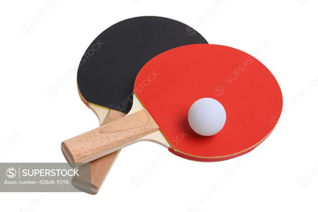 Ping Pong paddles and ball cutout, isolated on white background