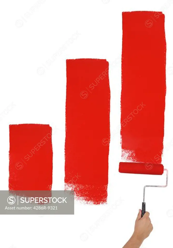 Painting lines of red paint on wall cut out, isolated on white background