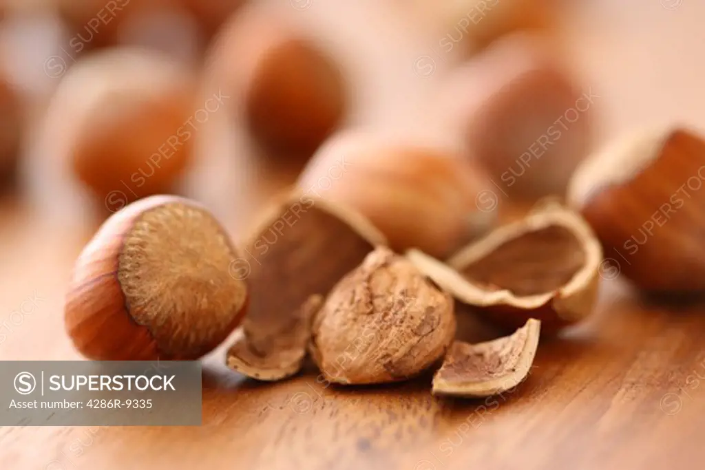 Close up of hazelnuts, selective focus