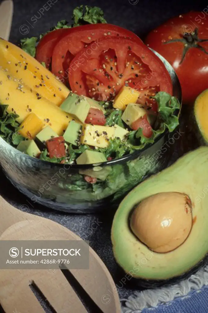 Close-up of a an avocado salad.