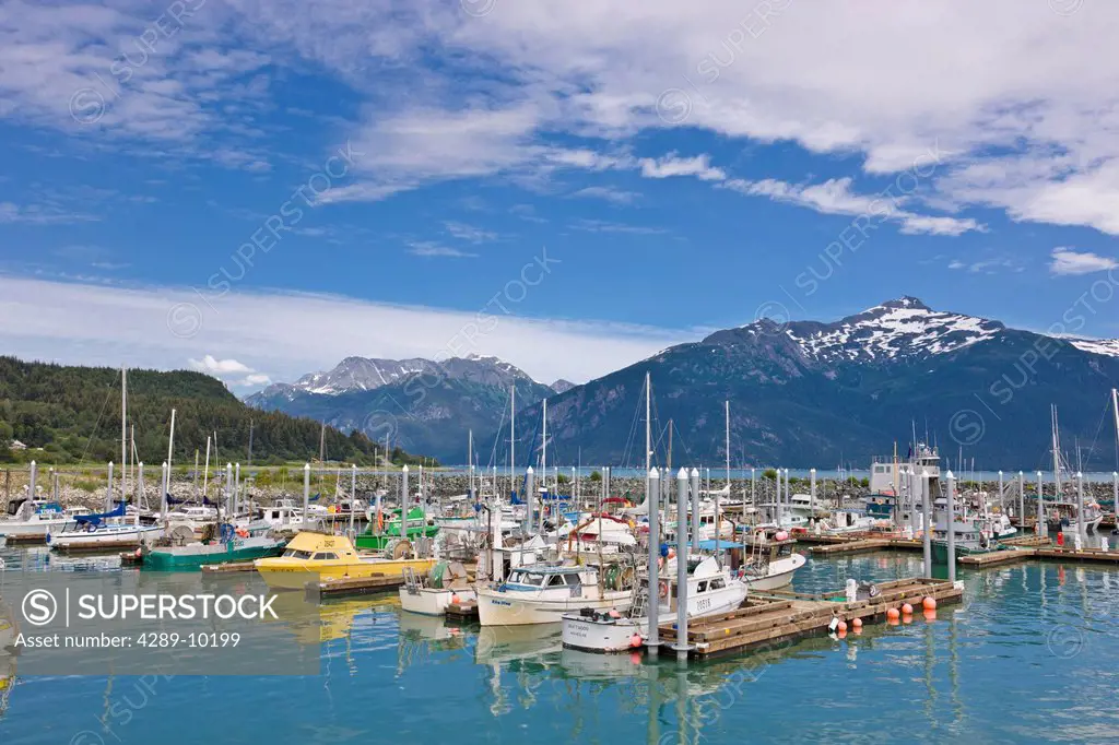 Haines Boat Harbour with the Coast Mountains in the background, Haines, Southeast Alaska, Summer