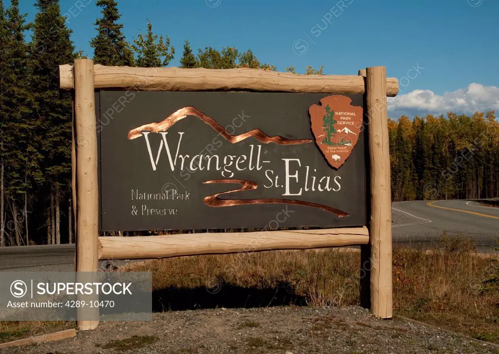 Wrangell_St. Elias National Park & Preserve sign near the Visitor Center along the Richardson Highway, Southcentral Alaska, Autumn