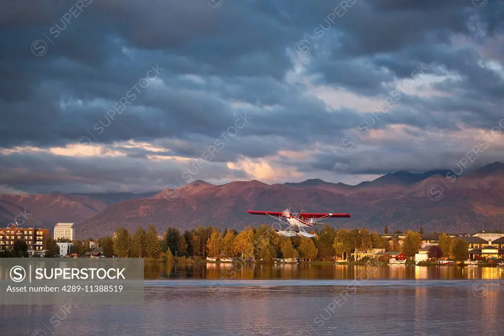 Floatplane Taking Off From Lake Hood, Anchorage, Southcentral Alaska