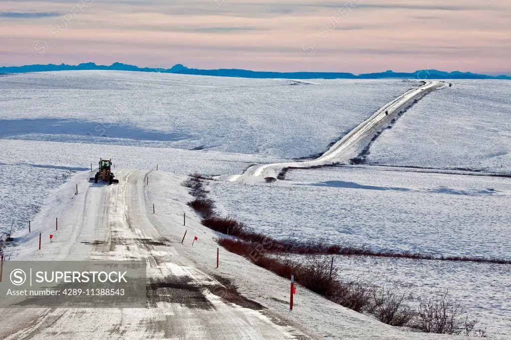 Semi Truck Travels On The James Dalton Highway During Winter, Arctic Alaska