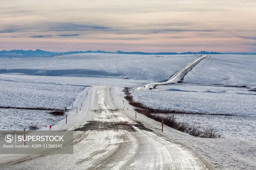 Semi Truck Travels On The James Dalton Highway During Winter, Arctic Alaska