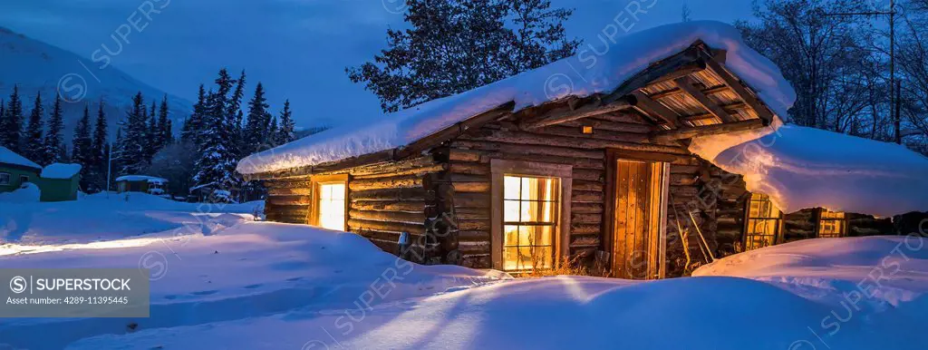 Historic log cabin in Wiseman, Alaska