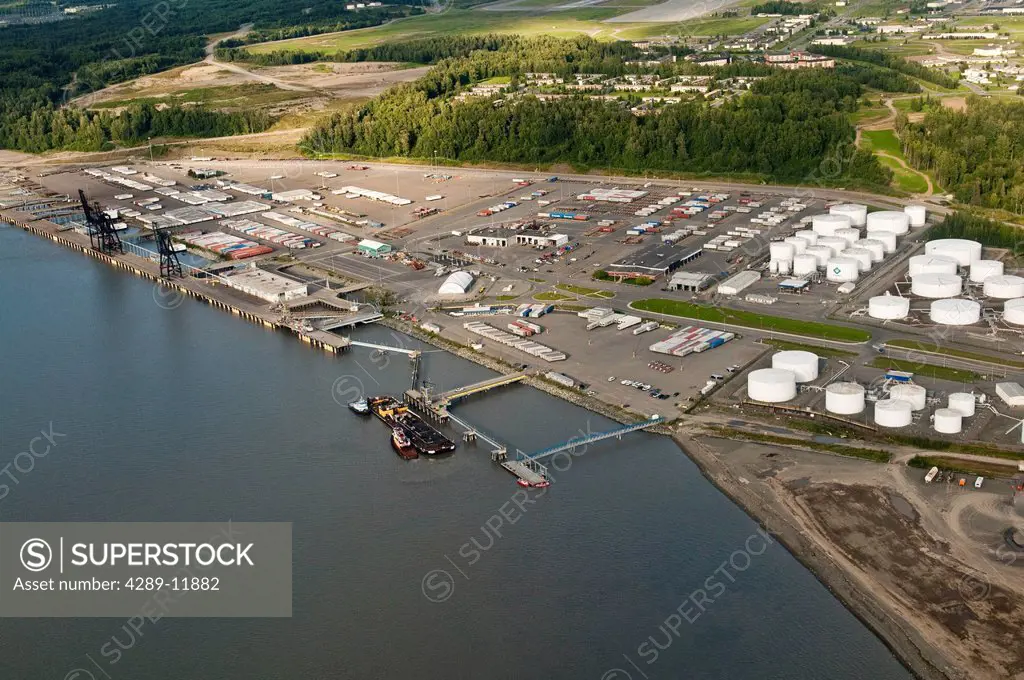 Aerial view over the port of Anchorage, Southcentral Alaska, Summer