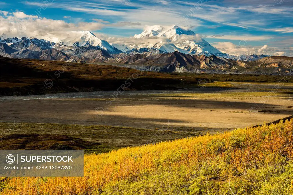 Scenic view of Denali and the Alaska Range, Denali National Park and Preserve, Interior Alaska