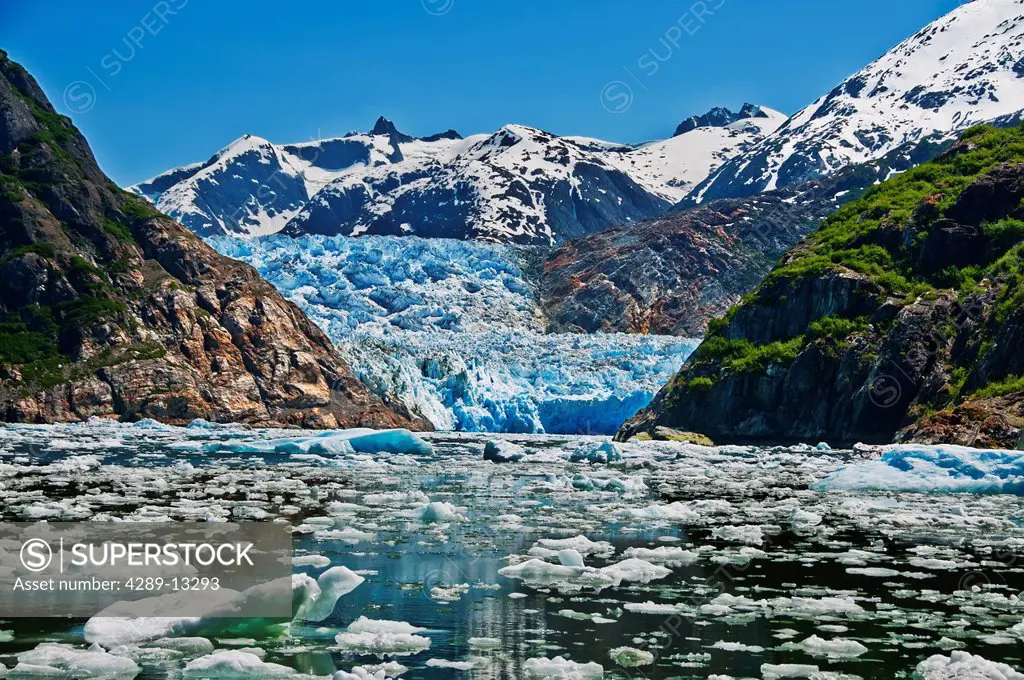 Summer ice bergs float in front of South Sawyer Glacier in Tracy Arm, Tracy Arm_Fords Terror Wilderness, Souhteast Alaska