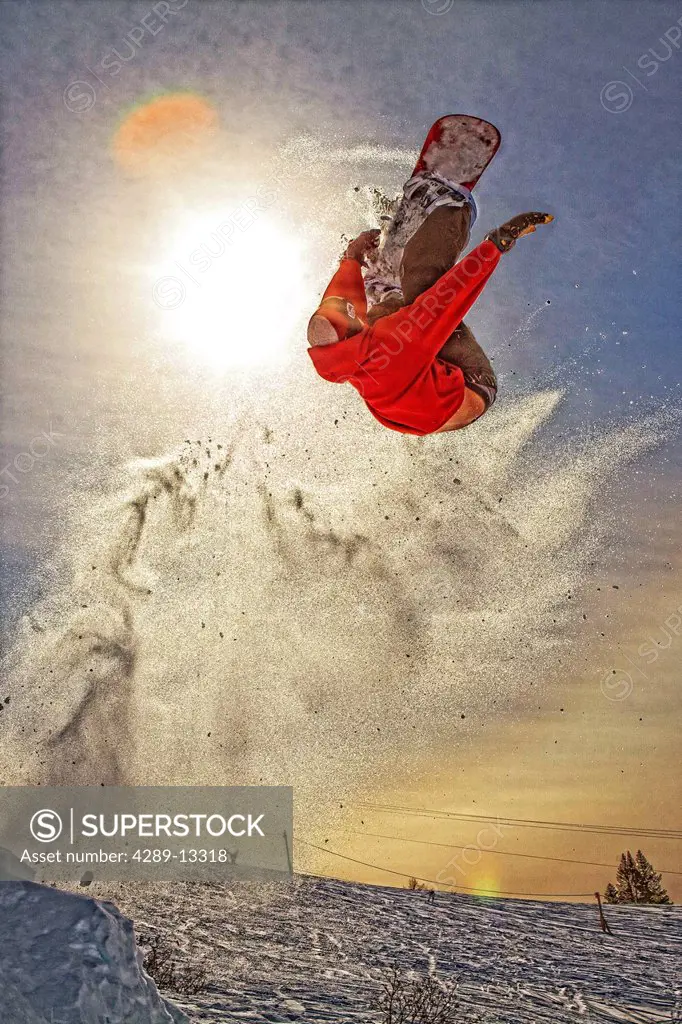 Artistic rendition of a snowboarder at Homer Rope Tow, Homer, Kenai Peninsula, Southcentral Alaska, Winter
