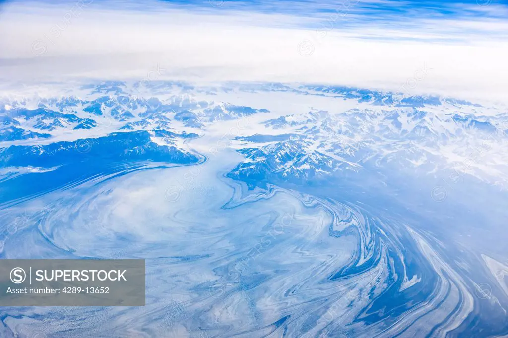 Aerial a glacier north of Juneau, Southeast Alaska, Summer