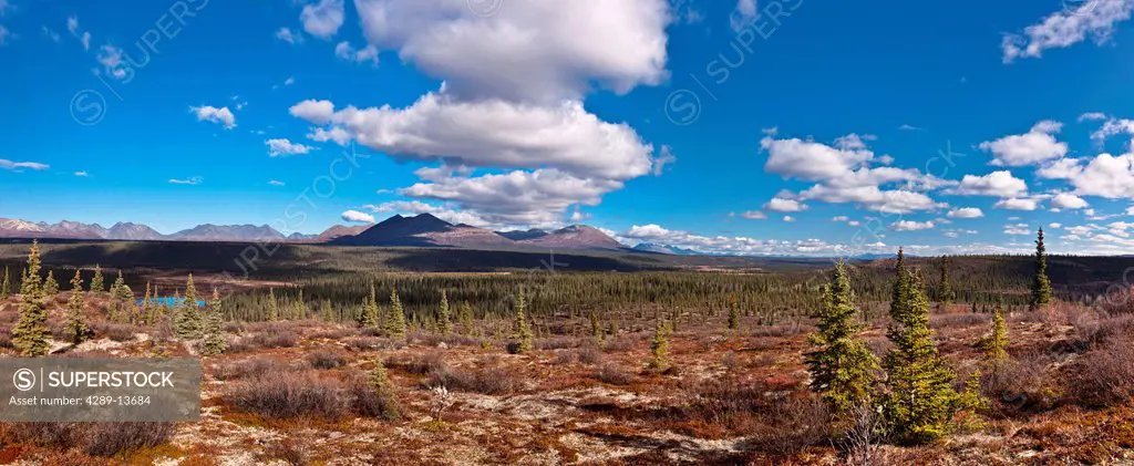 Scenic view of the foothills of the Alaska Range from the Denali Highway, Southcentral Alaska, Autumn
