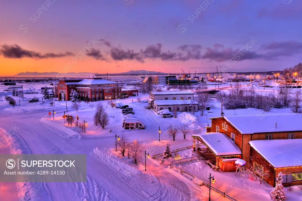Sunset over Ship Creek and the Port of Anchorage, Southcentral Alaska, Winter, HDR