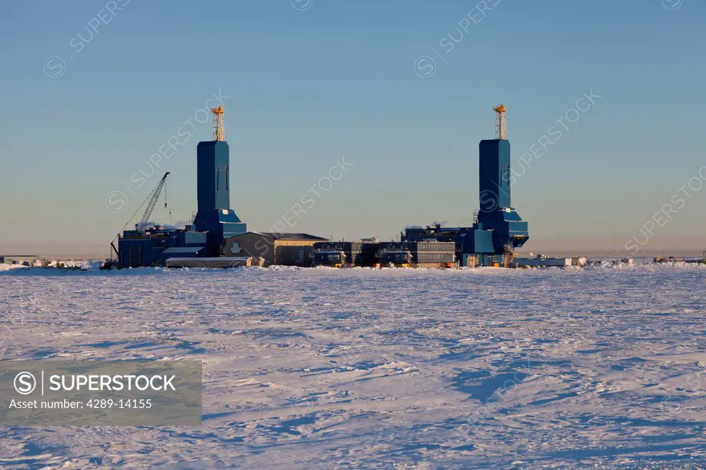 Two new Parker Drilling rigs in Deadhorse, Prudhoe Bay Oil Field, Arctic Alaska, Winter