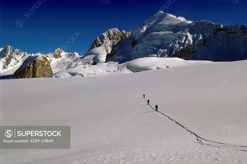Cross Country Skiers Ruth Glacier Alaska Range Int AK Winter
