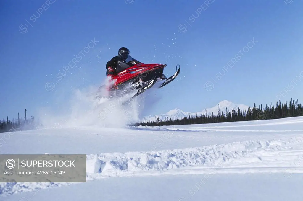 Person on Snowmobile, Southside of Mt McKinley, Winter, Southcentral Alaska