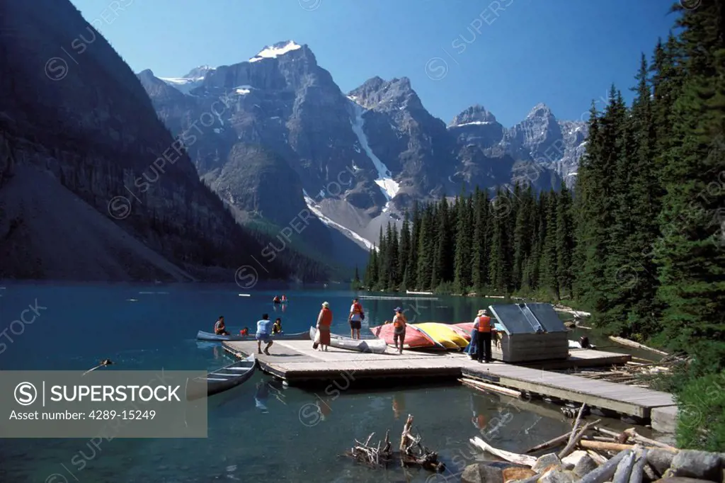 People Canoeing on Moraine Lake Banff NP Canada Alberta Summer
