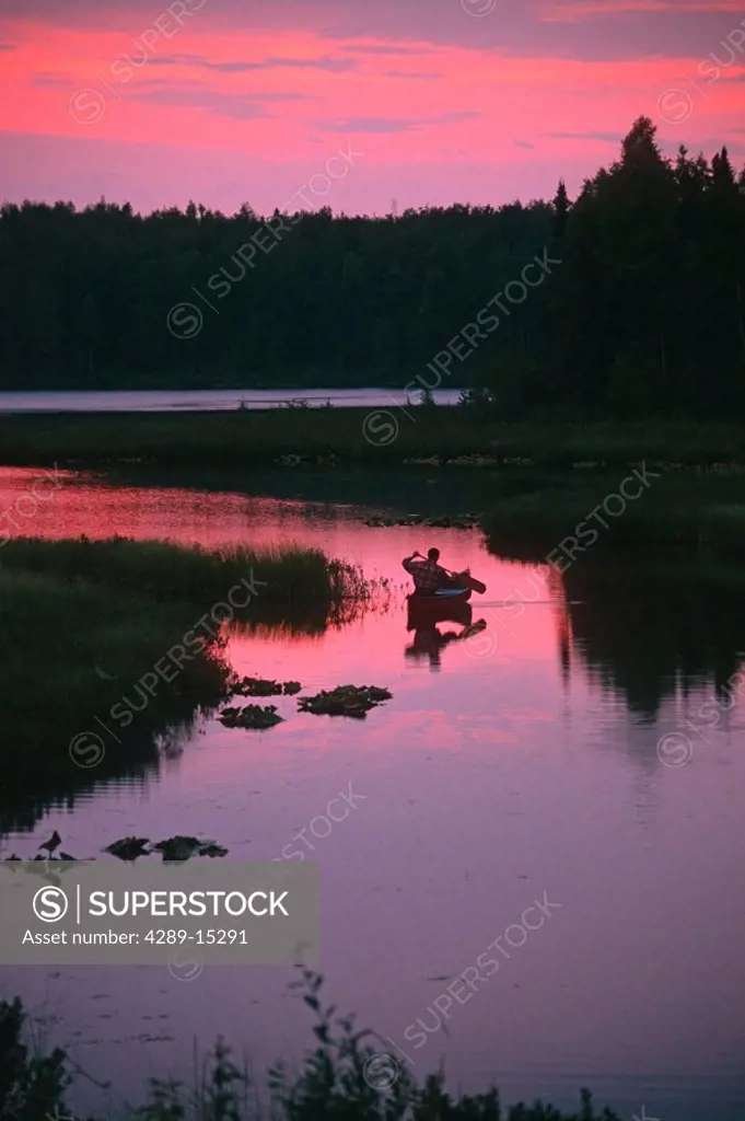 Silhouette of Man Canoeing @ Sunset Kashwitna Lk SC AK Summer