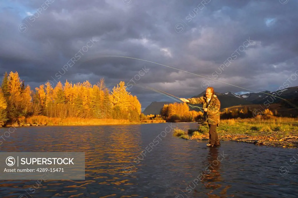 Man Flyfishing Kenai River Kenai Peninsula Fall AK