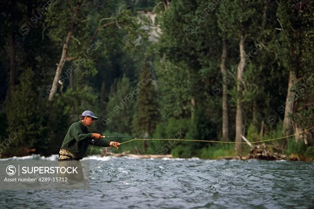 Man Flyfishing on Lake Creek SC Alaska Summer