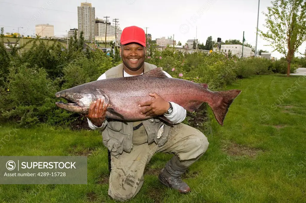 Man Holds Winning King Salmon Anchorage AK SC Summer Slamin´ Salmon Derby